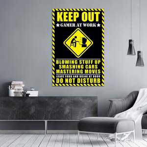 Póster de Gamers Modernos en el Trabajo, Material de Lona con Marco Negro, Diseño 'Keep Out' - Product Image 2
