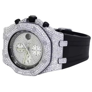 Venta caliente de cuero negro Mossinate Diamond Watch CED Out Mens Full CZ Crystal reloj de pulsera para hombres disponible para precio de exportación - Product Image 2