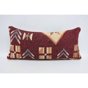 หมอนขนสัตว์ลายคนเร่ร่อนสีแดง12X24นิ้วทอด้วยการออกแบบวินเทจและมีขนปุยใบไม้ดีไซน์หรูหรา - Product Image 1