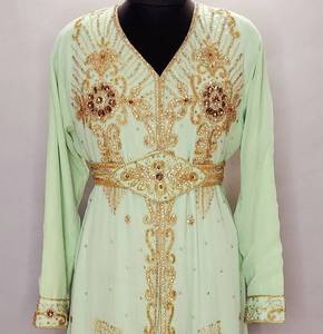 Caftan marocain élégant vert clair pour femmes Hijab de luxe islamique traditionnel ODM à manches longues tenue modeste résistant au soleil - Product Image 2