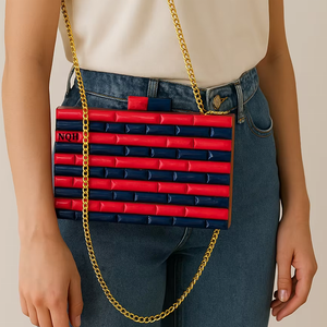 Bolso de Noche de Lujo Hecho a Mano, Duradero y Ecológico, de Madera y Resina con Patrón de Puntos, Cierre Abierto, Cadena Cruzada, Logotipo Personalizado - Product Image 5