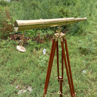 Télescope en laiton vintage avec trépied en bois décor de Spyglass nautique pour bureau étude ou salon Accent de maison maritime antique