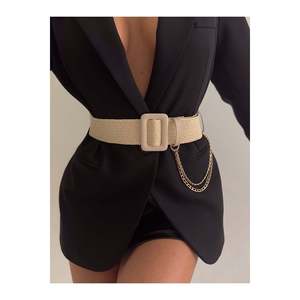 Ceinture élastique tissée pour femme avec boucle à chaîne, ceinture pour veste, ceinture pour chemise, ceinture pour robe - Beige - Product Image 5