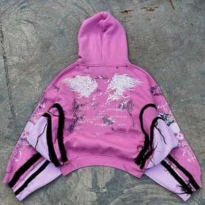 Sweat à capuche oversize à fermeture éclair avec patch brodé, en molleton français délavé à l'acide, style streetwear, poids lourd, personnalisé - Product Image 6