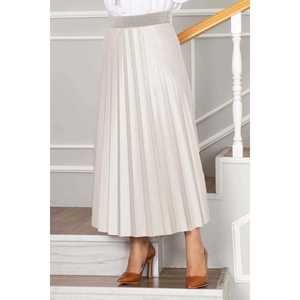 Soft Satin Hijab <b>Skirt</b> with <b>Elastic</b> Waist Pleated Embroidered Mid-Length Breathable Fit Silhouette Digital Printed Stones - Product Image 3