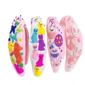 Diademas con cuentas de semillas para el día de Pascua Diademas anudadas Diademas con cuentas de semillas bordadas a mano Diademas con cuentas de lentejuelas para el día de Pascua - Product Image 2