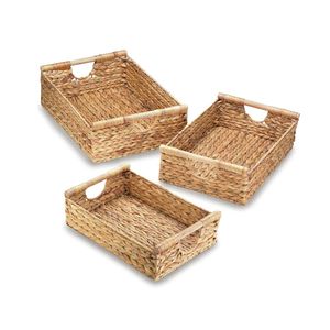 Wholesale Natural Water Hyacinth <b>Rectangular</b> <b>Basket</b> with Carry Handles, Farmhouse Style Multi purpose <b>Storage</b> Trays - Product Image 4