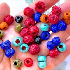 VINTAGE Old Unique Red and Yellow <b>Glass</b> Beads - Artisan Made - Rustic Ethnic Rondelle Patterns Loose Beads for Jewelry Making - Product Image 4