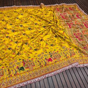Saree Paithani de seda de tejido puro de lujo con intrincado trabajo Zari perfecto para bodas, fiestas y colecciones étnicas - Product Image 1