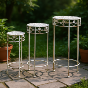 Juego de 3 Soportes para Macetas de Hierro Blanco Antiguo Amicasa para tus Macetas y Jardineras - Product Image 3