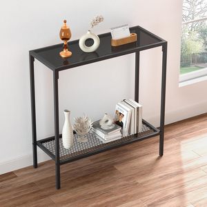 2 Tier Black Color Metal Console <b>Table</b> with <b>Marble</b> <b>Top</b> Sleek Design for Entryway Living Room or Hallway Deco - Product Image 2