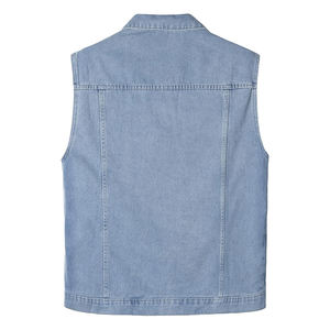 Chaleco Vaquero de algodón ajustado para hombres adultos, chaleco Vaquero de algodón transpirable de talla grande, chaleco vaquero de Color sólido con cuatro bolsillos - Product Image 2