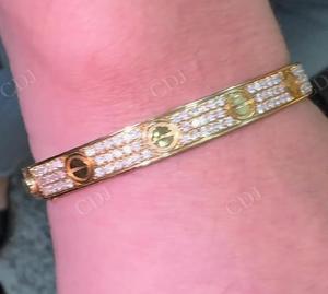 Pulsera de tornillo de plata de ley moissanita de 3 filas chapada en oro amarillo para mujer de la mejor calidad, brazalete de uso diario de Hip Hop certificado GRA - Product Image 2