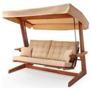 Outdoor Swing Chair Solid Teak Wood Natural Color Garden Chair With Canopy for Outdoor Furniture and Hotel Furniture