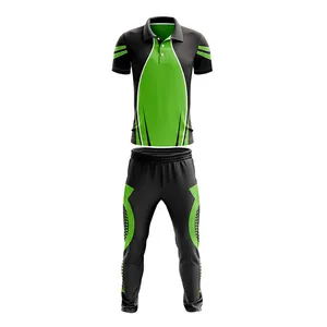 黑色和绿色定制板球衬衫和裤子在多种颜色和设计升华的板球制服