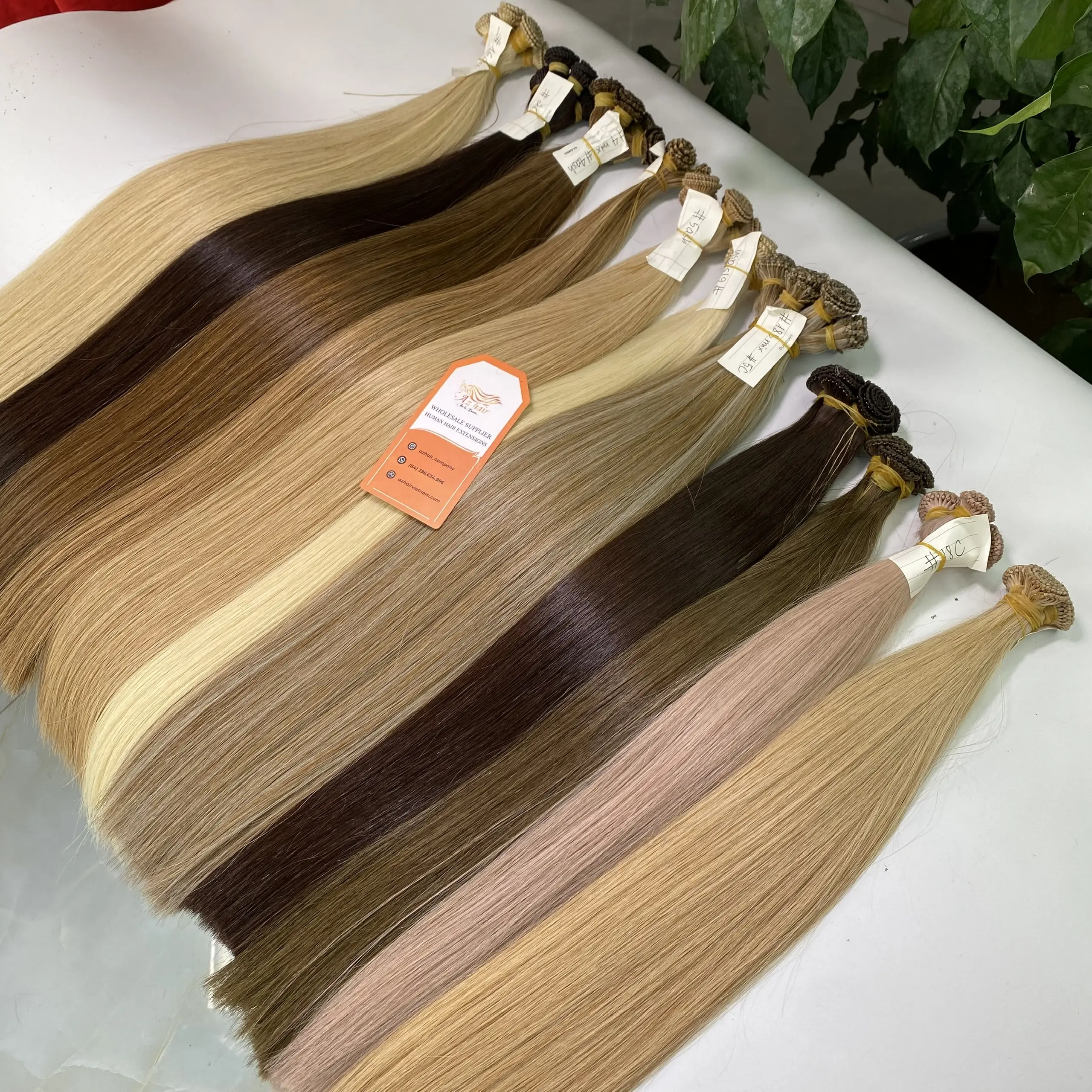 Wholesale Vietnames Hand Tied Weft Hair Extensions Remy Human Hair Cuticle Aligned Double Drawn Thick End
