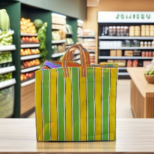 Sac à provisions à rayures tissé en plastique à fermeture éclair réutilisable écologique personnalisé sacs de plage recyclés fabriqués à la main sacs à cosmétiques étuis - Product Image 3