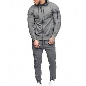 Ensemble 2 pièces en coton pour hommes, pantalons de survêtement, survêtements à capuche de couleur unie avec fermeture éclair complète, pantalons et chemises pour hommes, ensemble deux pièces - Product Image 5