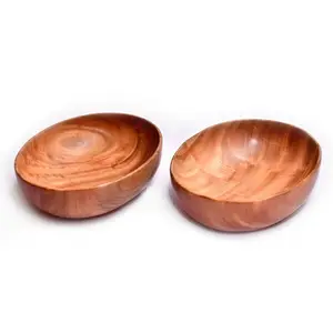 Cuenco de madera maciza hecho a medida con soporte para comida, cuenco de madera de acacia, juego de ensaladeras redondas OEM/ODM