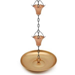 Chaîne de pluie en cuivre et acier inoxydable personnalisée gouttière de gouttière finition rouille foncé ornements de jardin RC90 modèle 89mm de diamètre Inde - Product Image 1