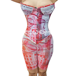 Money Print Satin Corset Jumpsuit Waist Training Body Shapewear Outfit - Product Image 4
