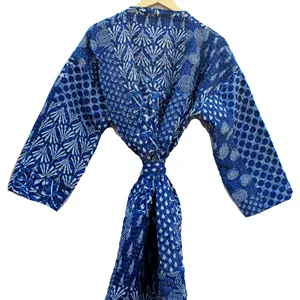Aanpassen Bohemian Indian Handgemaakte Katoenen Bloemen Bedrukte Nachtkleding Badjas Etnische Strand Zomer Groothandel Nachtelijke Lange Kimono