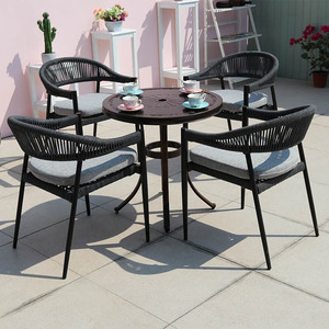 Juego de Comedor Moderno de Aluminio para Exteriores de 4 Piezas con Mesa de Centro y Sillas de Cuerda para Uso en Almacenes - Product Image 3