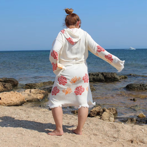 เสื้อคลุมอาบน้ำผ้ามัสลินตุรกีมีฮู้ดพิมพ์ลายสีสันสดใสสำหรับผู้หญิงผู้ชายเด็กผ้าขนหนูชายหาดสปาห้องน้ำบ้านโรงแรมแห้งเร็ว - Product Image 1