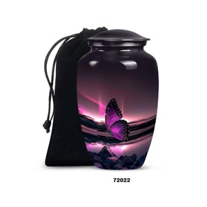 Urna de cremación grande de aluminio hermosa mariposa para adultos para cenizas humanas urna conmemorativa de tamaño completo con tapa y bolsa de terciopelo gratis - Product Image 1