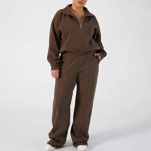 ชุดสเวตเตอร์2ชิ้นสำหรับผู้หญิงชุดวิ่งพร้อมเสื้อมีฮู้ดและกางเกงสเวตเตอร์ปักลายมีซิปแบบกำหนดเอง - Product Image 1