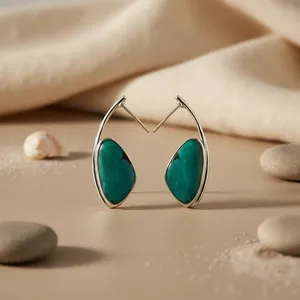 Boucles d'oreilles pendantes turquoise pour femme, en argent 925, style bohème, serti clos, forme goutte d'eau, bijoux à porter au quotidien - Product Image 1