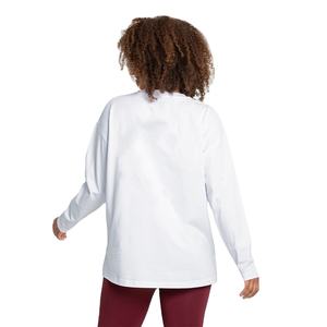 Camiseta de mujer más vendida, blanca, cómoda, de gran tamaño, de manga larga, 100% de algodón, suave, transpirable, relajada, para gimnasio, Yoga, entrenamiento - Product Image 4
