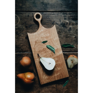 Tabla de cortar de madera de acacia natural hecha a mano con mango y plato de servicio de bucle de cuero para cocina y comedor - Product Image 5