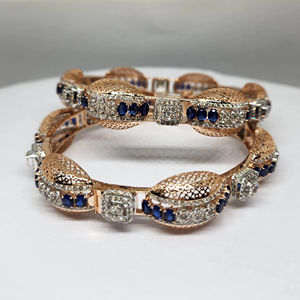 Bracelet en diamant en or rose 14 carats avec pierre bleue cultivée en laboratoire FG-VS des bracelets et bracelets de bijouterie fine certifiés IGI - Product Image 1