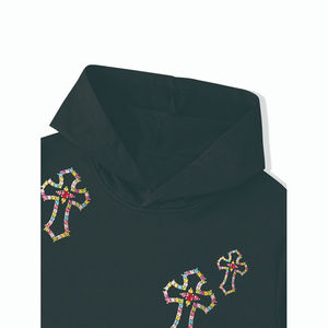 Ensemble de survêtement pour homme de haute qualité, tissé d'hiver, surdimensionné, noir, personnalisé, avec poche kangourou, cordon de serrage, diamants en strass - Product Image 5