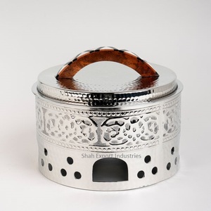 Mini marmite en métal populaire avec manche en bois argent fait à la main chauffe-soupe Pot forme ronde hôtels chauffe-plats de table - Product Image 3