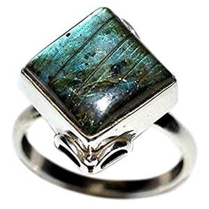 Boho November Birthstone Ring Handmade 925 Sterling Silver Labradorite Cushion Shape Geometric Perfect Gift for Her Birthday - Product Image 1