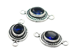 Connecteur à double boucle de pierres précieuses de Tanzanite plaqué argent antique 22X12mm NC112 pour la fabrication de bijoux - Product Image 2