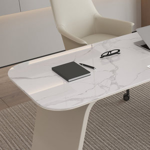 โต๊ะทำงานผู้บริหารหรูหรา รุ่น DESK-0055 พร้อมระบบไฟฟ้าในตัว ท็อปทรงวงรี ทำจาก MDF สำหรับคอมพิวเตอร์ - Product Image 6