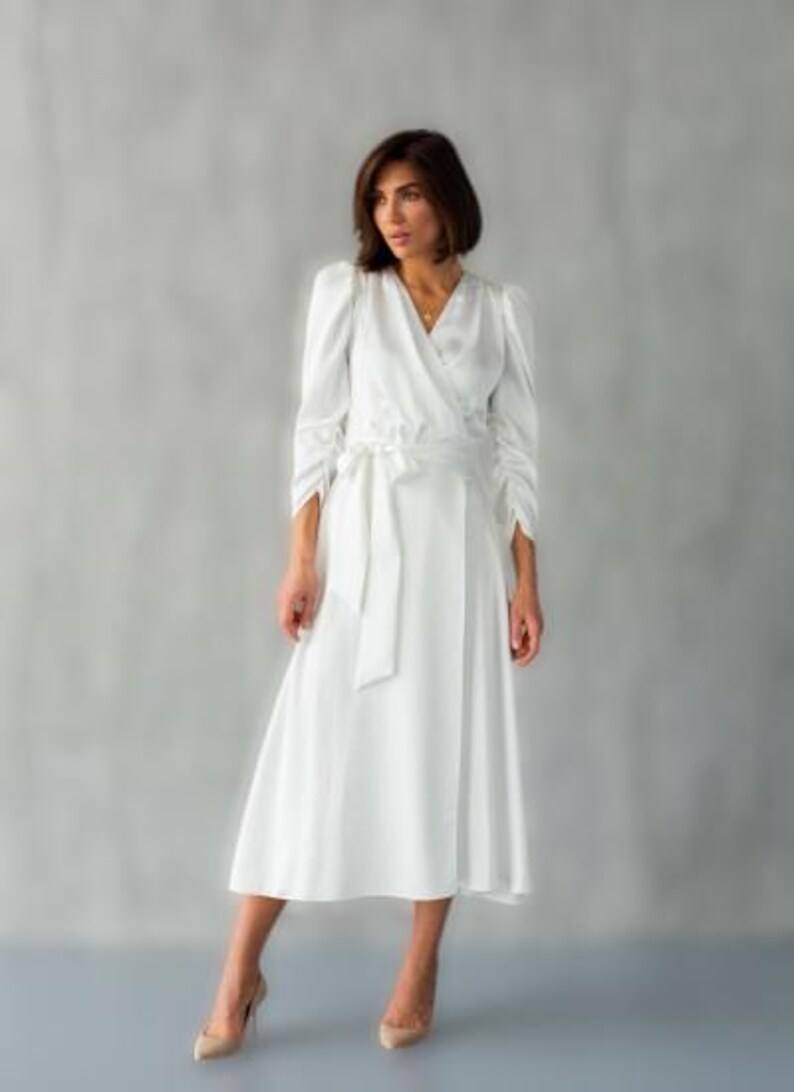 white wrap dress silk Bridal Frontward Wrap Dress Ivory / X-Large