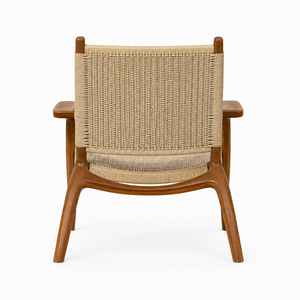 Solid Teak Premium Modern Scandinavian Avena Living Room Lounge <b>Chair</b> with Handwoven Foam-Filled Rope Seat and Back - Product Image 3