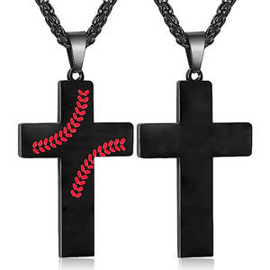 Collier pendentif tendance en acier inoxydable 316L personnalisé, bijoux fins, collier croix baseball pour homme et femme - Product Image 1