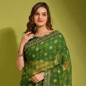 Sari de Fiesta de Chifón Premium con Hermoso Bordado para Mujer de Fabzone India - Product Image 1