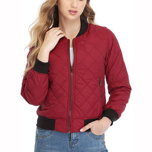 Blouson Bomber Femme Col Montant Fermeture Éclair Avant Design Personnalisé Teint Uni Tricoté Respirant Rembourré Coton Hiver Personnalisable - Product Image 4