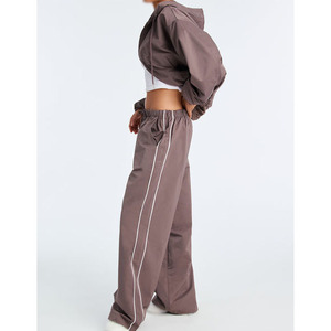 Women's Soft Heavyweight Brush Fleece <b>Zip</b> <b>up</b> Tracksuit Two Piece <b>White</b> Piping Sweatpants OEM ODM Custom Embroidery Tracksuits - Product Image 5