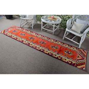 Alfombra vintage de 2.2x9.3 pies, alfombra turca tipo runner, alfombra con lunares naranja y morados - Product Image 4