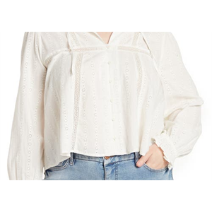 Top in chiffon Treasure & Bond Shiffly con scollo all'americana e occhielli, colore avorio, taglia 3X - Product Image 5