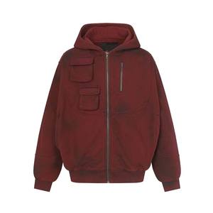 Fabrication de sweats à capuche unisexes à fermeture éclair, effet délavé à l'acide, streetwear, surdimensionnés, lourds, vintage, sweats à capuche vierges - Product Image 3