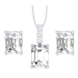 Ensemble de bijoux en argent sterling 92,5 Clara, pendentif solitaire à taille émeraude, boucles d'oreilles pour femmes et filles, idée cadeau parfaite - Product Image 1