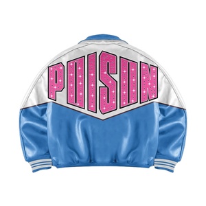 Chaqueta de cuero PU de alta calidad para hombre, chaqueta Bomber bordada, costura de Color, estilo suelto Formal para primavera, cremallera frontal - Product Image 6